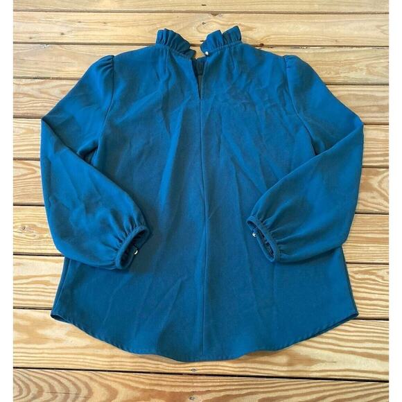 J Crew Ruffle Neck Long Sleeve Blouse Size XS Women’s Teal - Picture 2 of 7